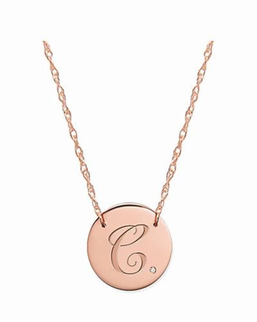 Necklaces * | Jane Basch 14K Rose Gold Diamond Initial Disc Necklace (A-Z) Women