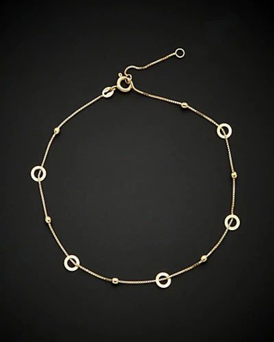 Bracelets * | 14K Italian Gold Beaded Station Anklet Women