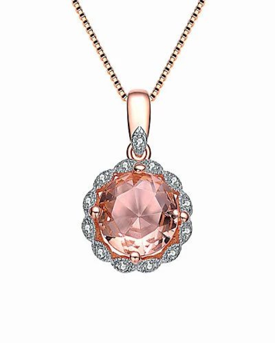 Necklaces * | Genevive 14K Rose Gold Vermeil Cz Necklace Women