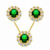 Earrings * | Savvy Cie 18K Plated Emerald Earring & Necklace Set Women