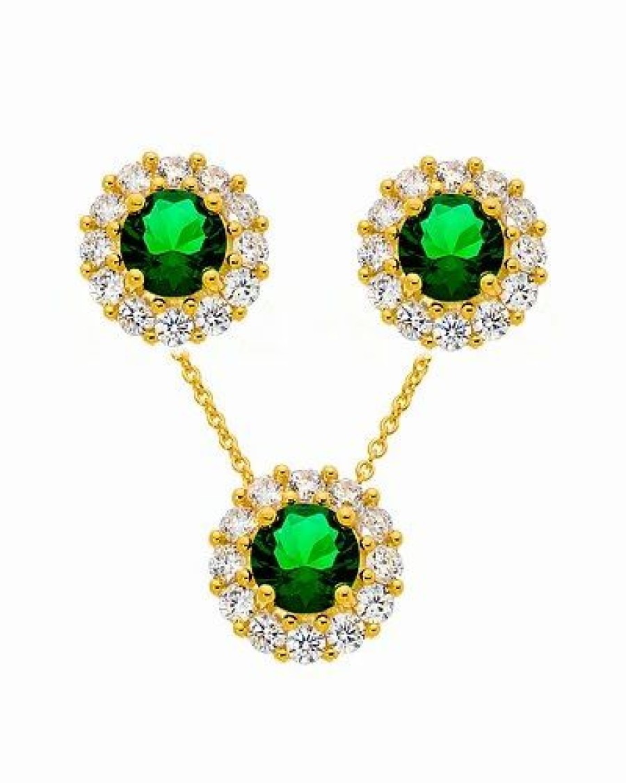 Earrings * | Savvy Cie 18K Plated Emerald Earring & Necklace Set Women