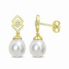 Earrings * | Rina Limor Gold Over Silver White Topaz 8-9Mm Pearl Drop Earrings Women