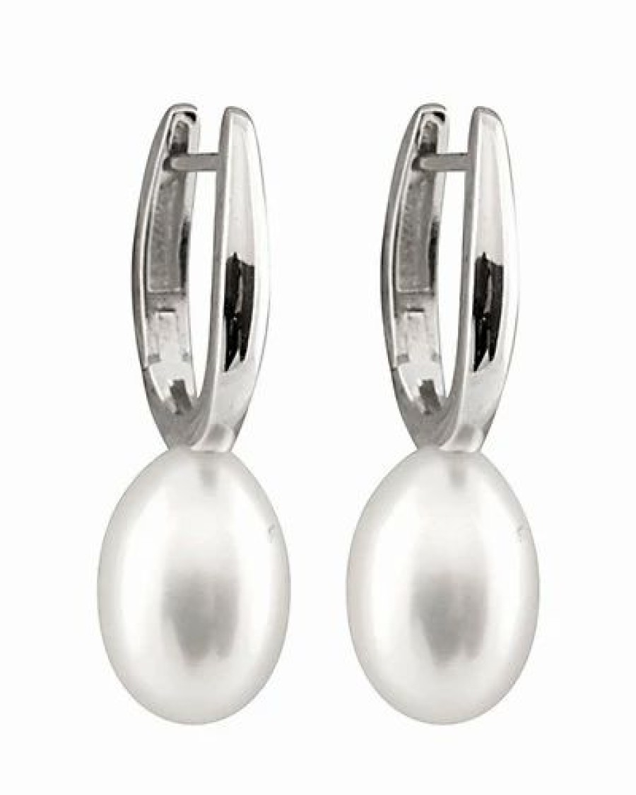 Earrings * | Splendid Pearls Rhodium Plated Silver 7-7.5Mm Freshwater Pearl Drop Earrings Women