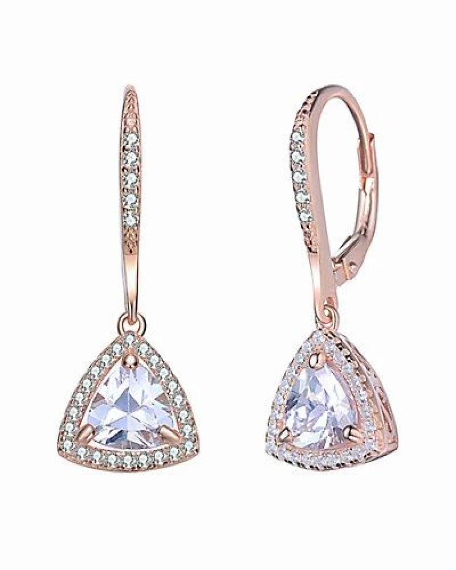 Earrings * | Genevive 18K Rose Gold Vermeil Cz Drop Earrings Women