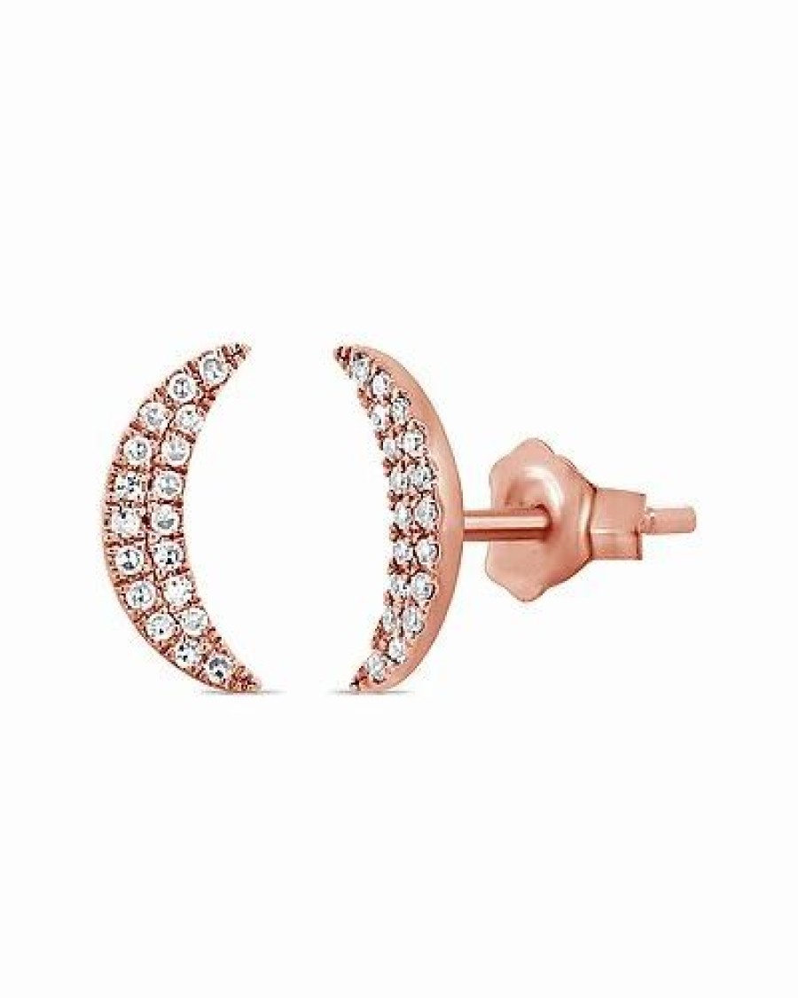 Earrings * | Sabrina Designs 14K Rose Gold 0.12 Ct. Tw. Diamond Moon Earrings Women