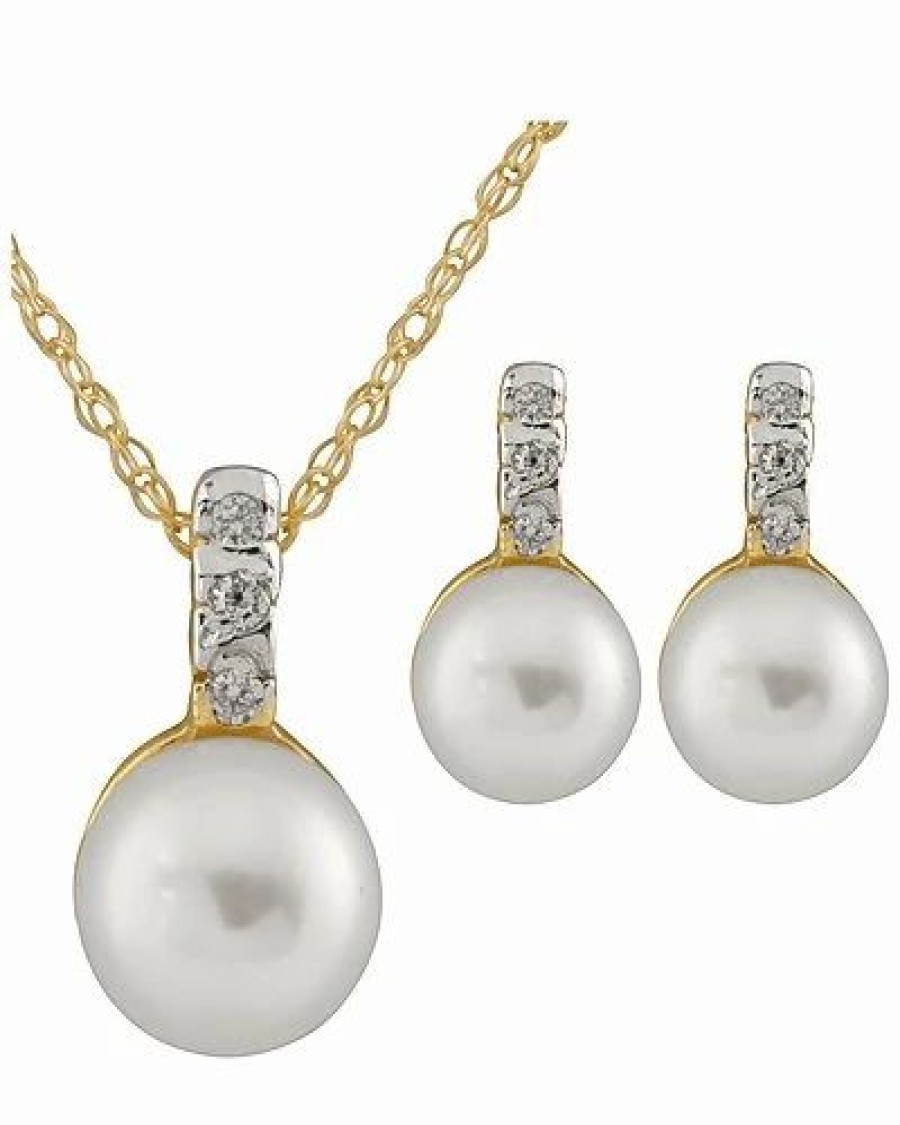 Pins * | Splendid Pearls 10K Diamond 6-7Mm Pearl Set Women