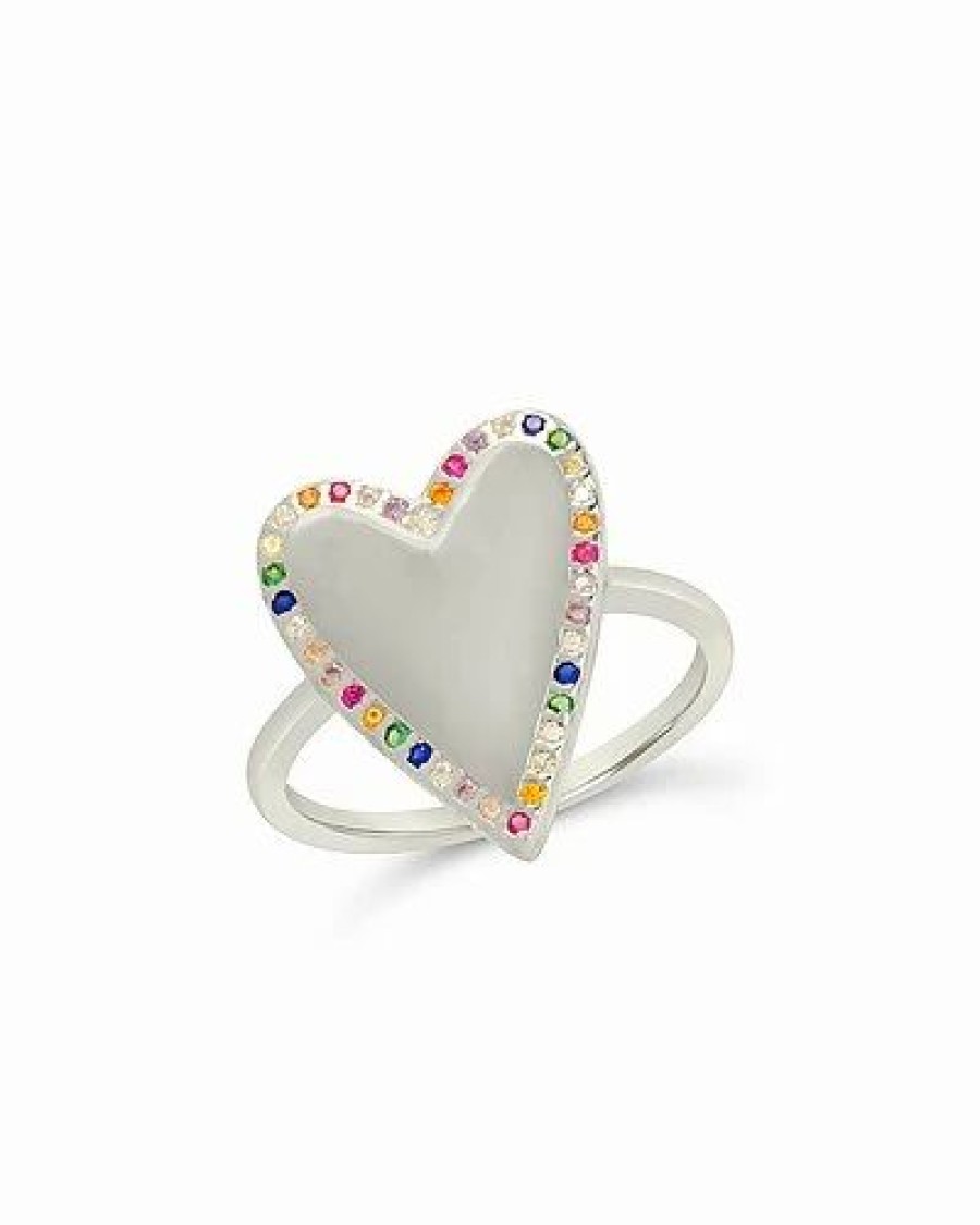 Rings * | Sterling Forever Cz Rainbow Heart Statement Ring Women