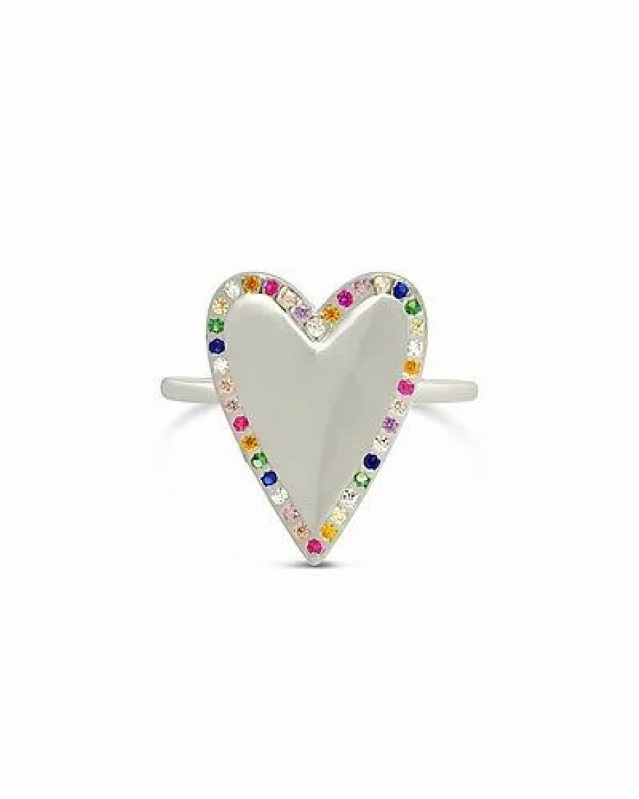 Rings * | Sterling Forever Cz Rainbow Heart Statement Ring Women