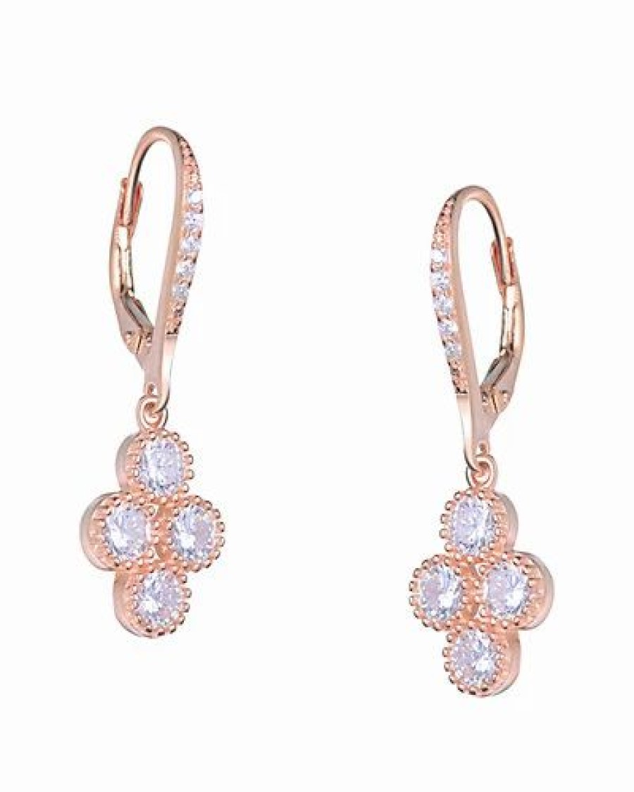 Earrings * | Genevive 14K Rose Gold Vermeil Cz Drop Earrings Women