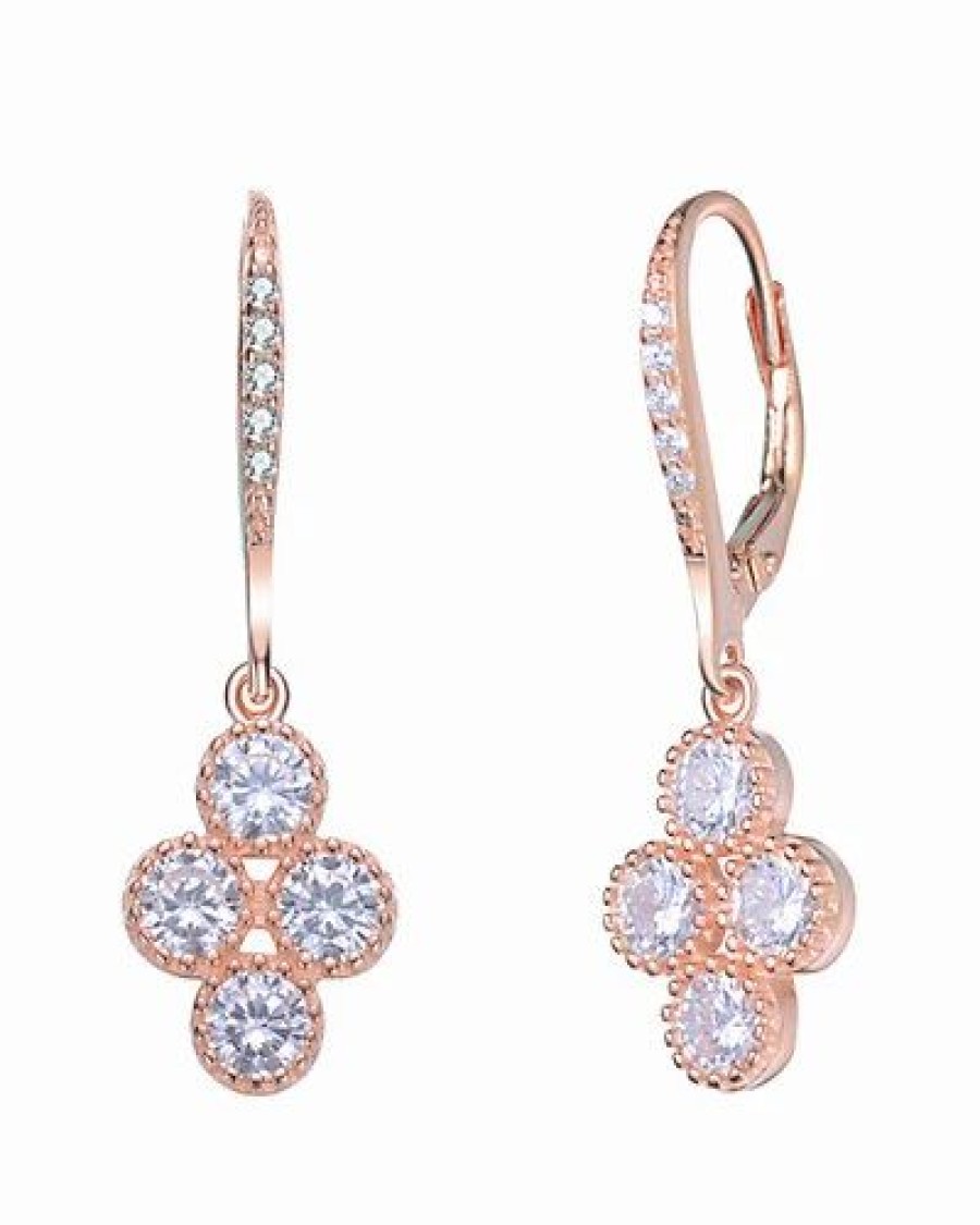 Earrings * | Genevive 14K Rose Gold Vermeil Cz Drop Earrings Women