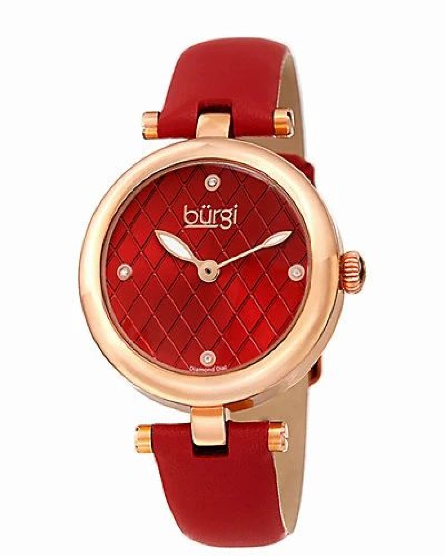 Watches * | Burgi Women'S Leather Diamond Watch