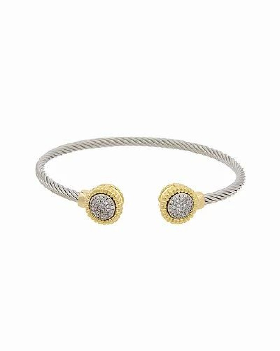 Bracelets * | Juvell 18K Two-Tone Plated Cz Twisted Cable Heart Bangle Bracelet Women