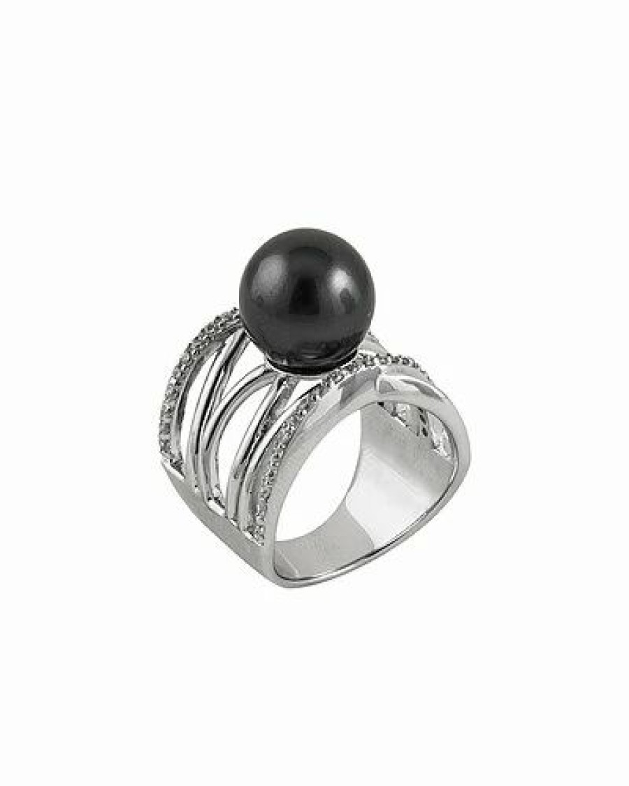 Rings * | Splendid Pearls Rhodium Plated 12-12.5Mm Pearl Cz Ring Women