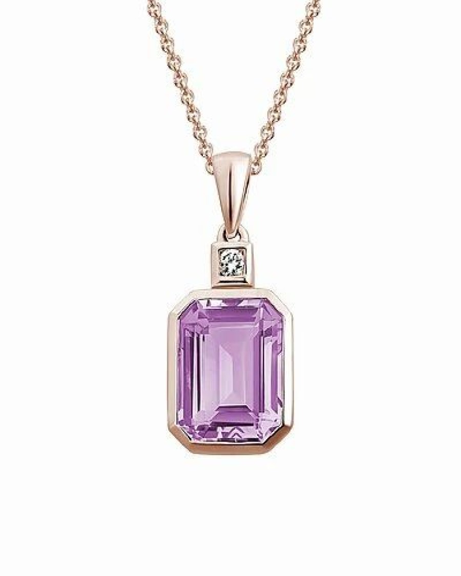 Necklaces * | Diamond Select Cuts 14K Rose Gold 1.98 Ct. Tw. Diamond & Lavender Quartz Necklace Women