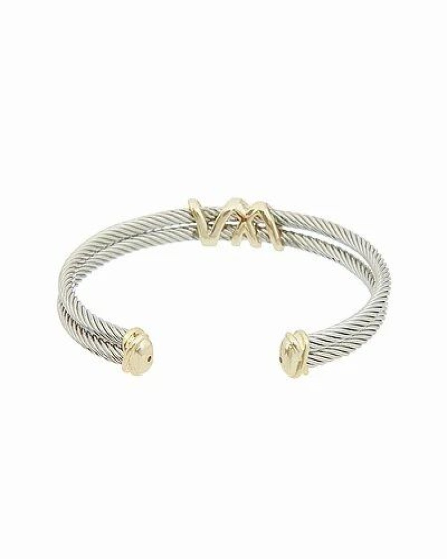 Bracelets * | Juvell 18K Two-Tone Plated Cz Twisted Cable Cuff Bracelet Women