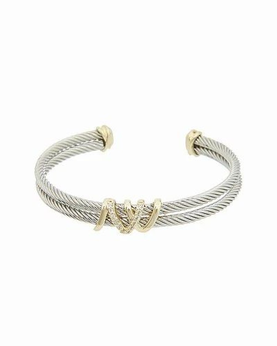 Bracelets * | Juvell 18K Two-Tone Plated Cz Twisted Cable Cuff Bracelet Women