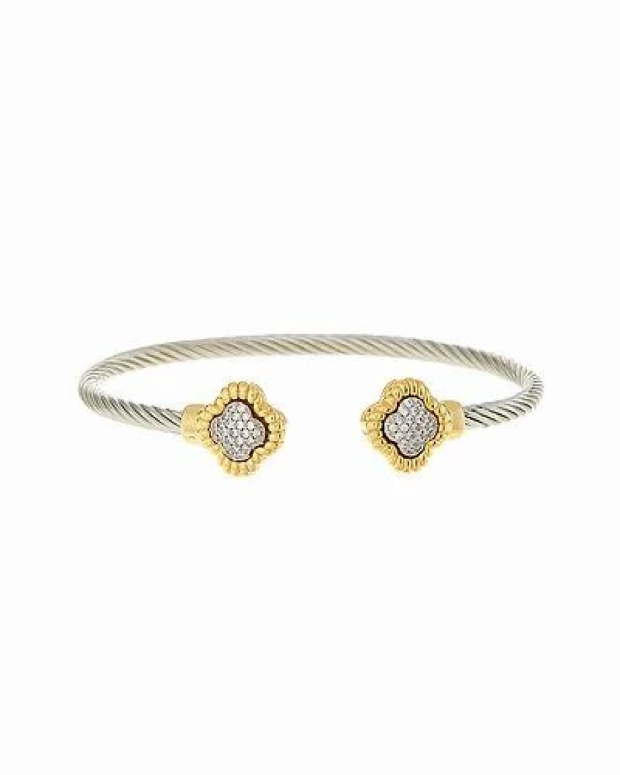 Bracelets * | Juvell 18K Two-Tone Plated Cz Twisted Cable Bangle Bracelet Women