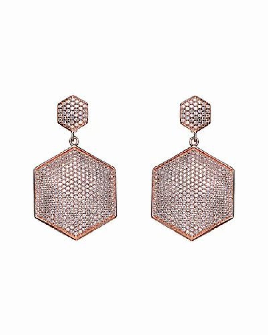 Earrings * | Genevive 14K Rose Gold Vermeil Cz Earrings Women