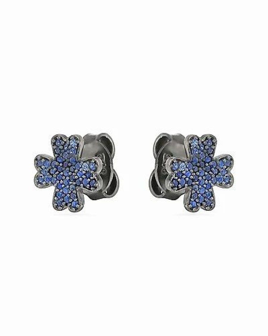 Earrings * | Forever Creations Usa Inc. Lver 0.50 Ct. Tw. Diamond & Sapphire Flower Earrings Women