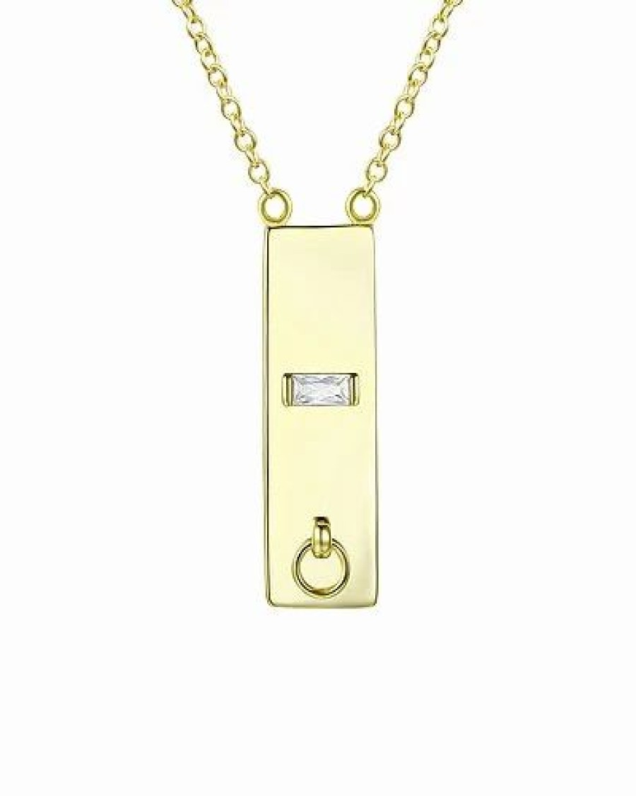 Necklaces * | Rachel Glauber 14K Plated Cz Bar Necklace Women