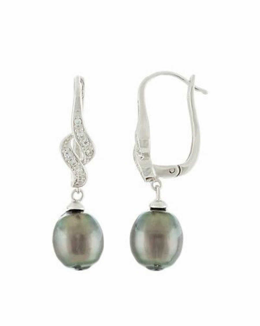 Earrings * | Splendid Pearls Ver 9-10Mm Tahitian Pearl & Cz Earrings Women