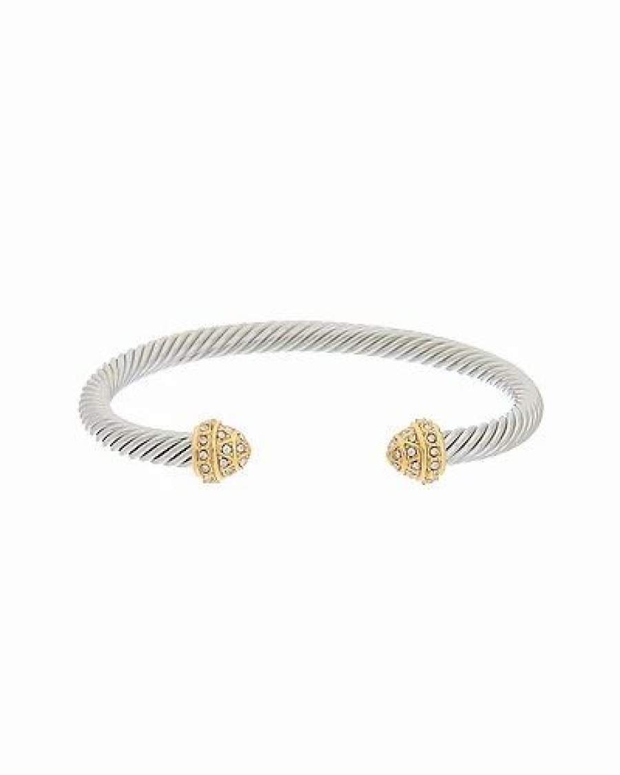 Bracelets * | Juvell 18K Two-Tone Plated Cz Twisted Cable Bangle Women