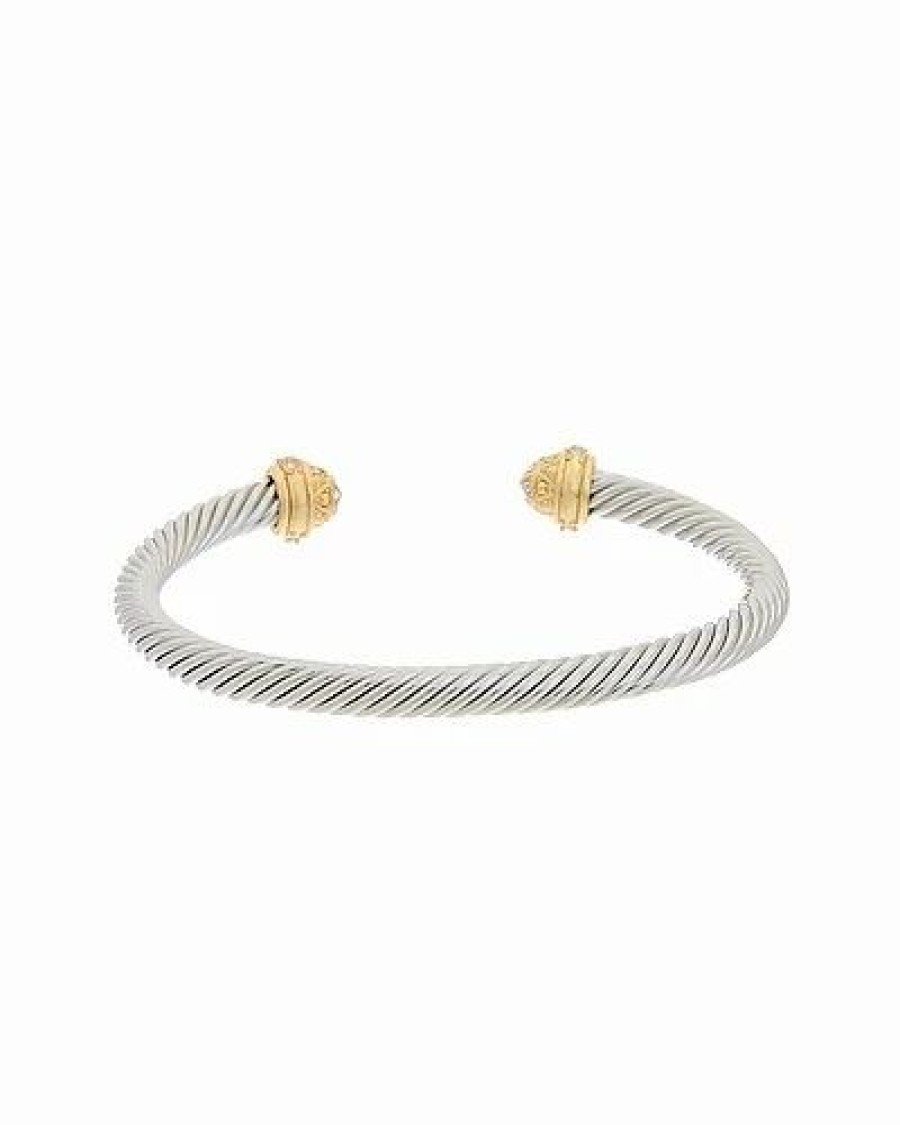 Bracelets * | Juvell 18K Two-Tone Plated Cz Twisted Cable Bangle Women