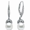 Earrings * | Genevive Silver Pearl Earrings Women