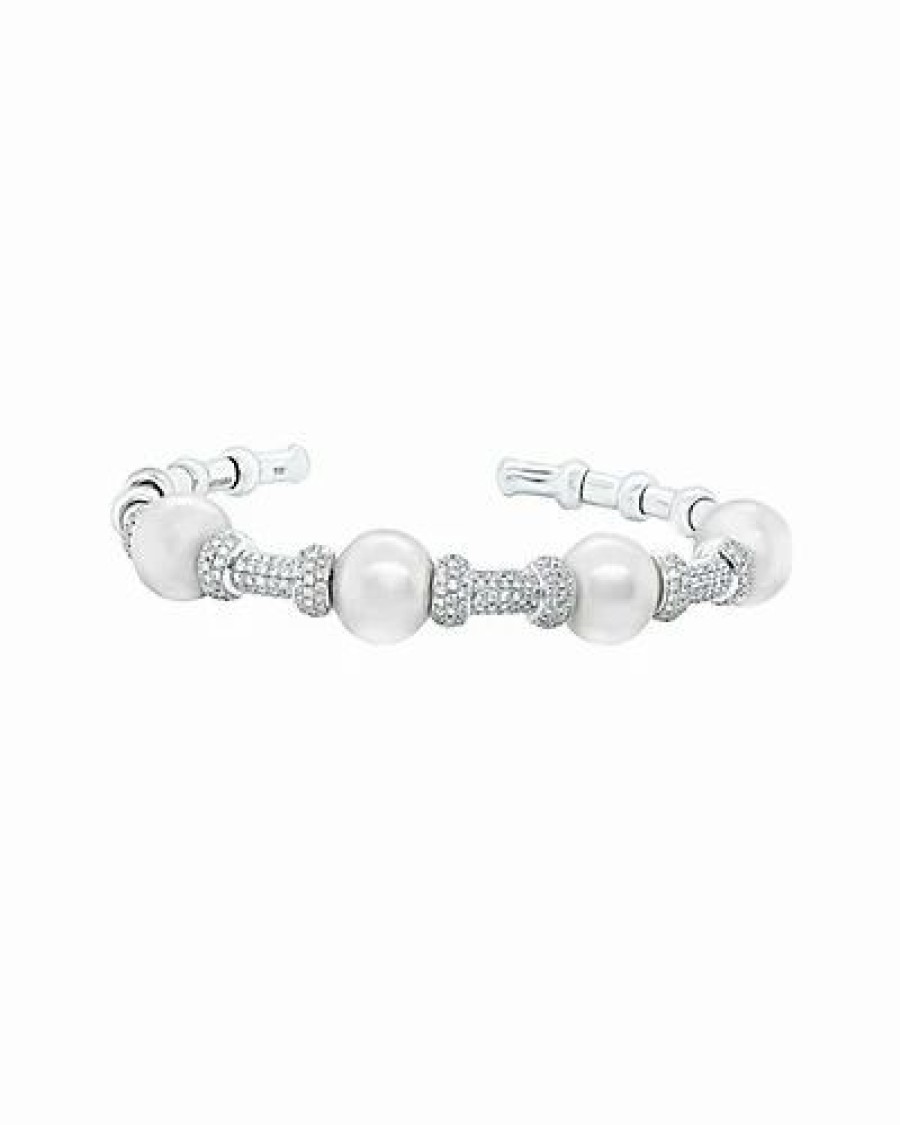 Bracelets * | Diana M. Fine Jewelry 18K 1.90 Ct. Tw. Diamond & 11.5Mm Pearl Cuff Women