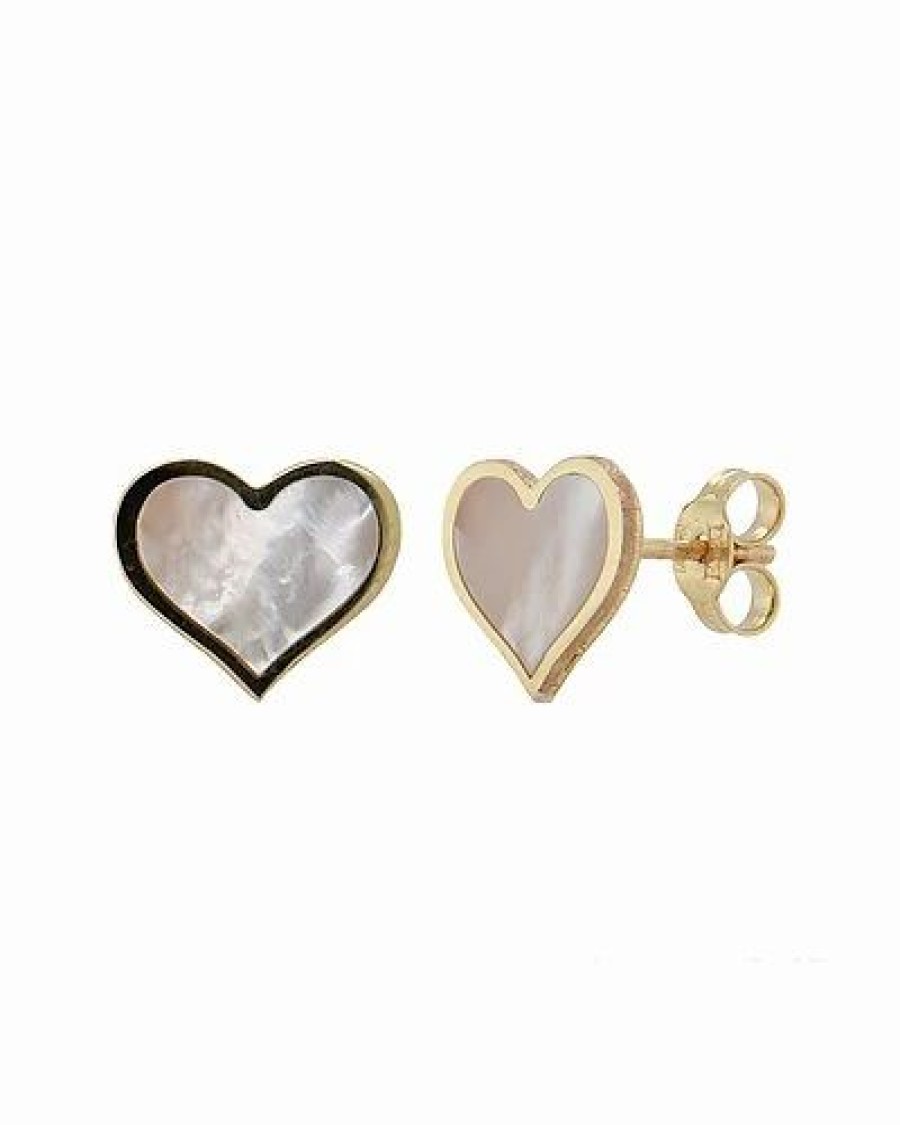 Earrings * | Sabrina Designs 14K Mother-Of-Pearl Heart Station Earrings Women