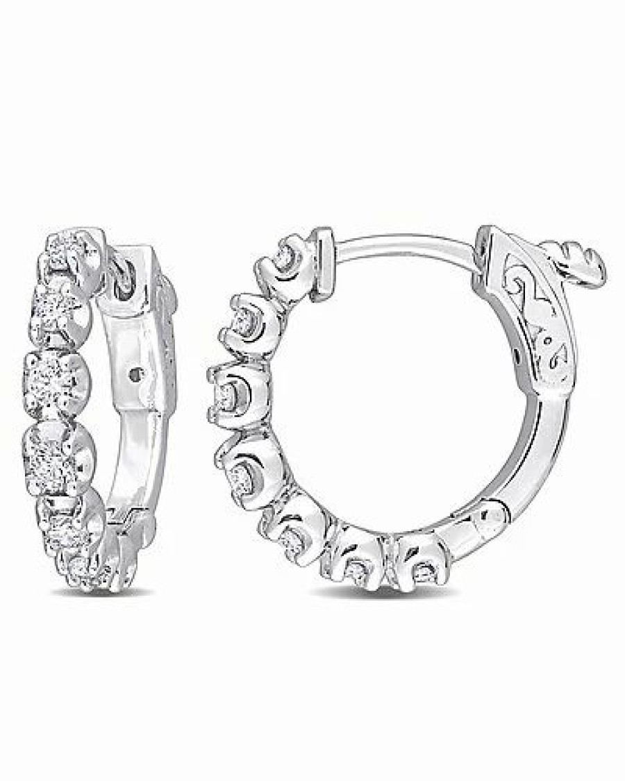 Earrings * | Diamond Select Cuts 14K 0.43 Ct. Tw. Diamond Clip-On Hoops Women