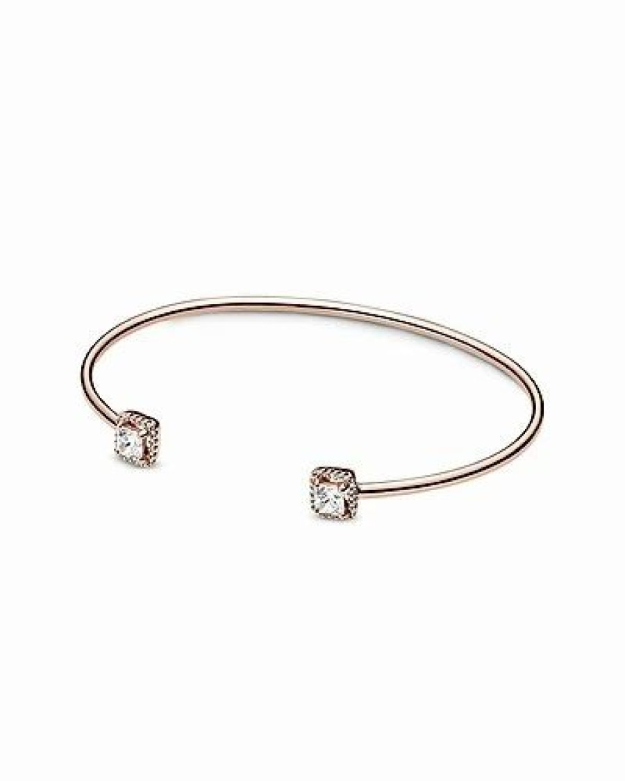 Bracelets * | Pandora 14K Rose Gold Plated Cz Square Bangle Bracelet Women