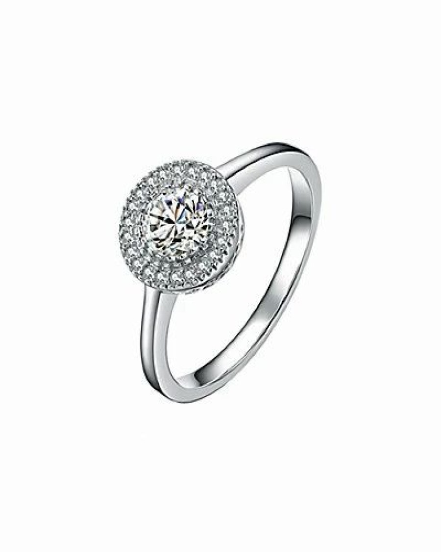 Rings * | Genevive Silver Cz Halo Ring Women