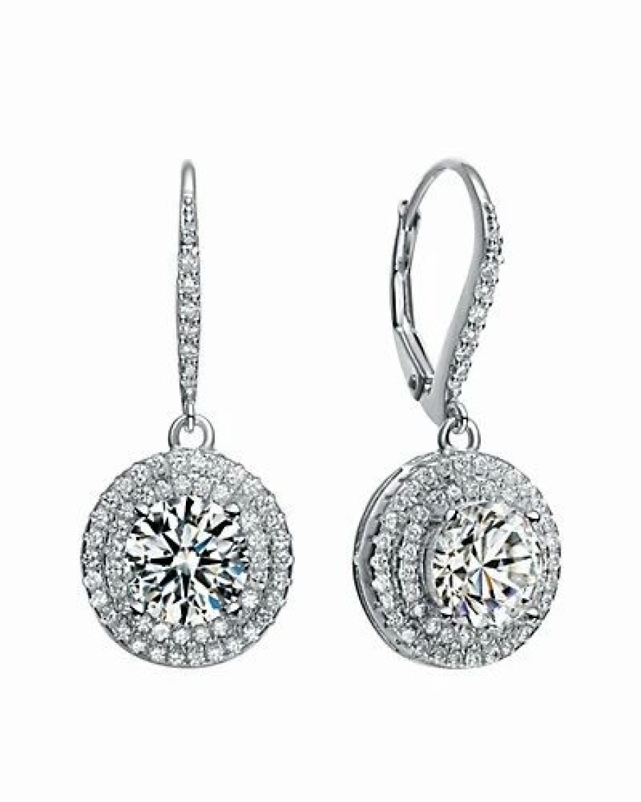 Earrings * | Genevive Silver Cz Drop Earrings Women