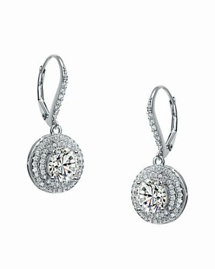 Earrings * | Genevive Silver Cz Drop Earrings Women