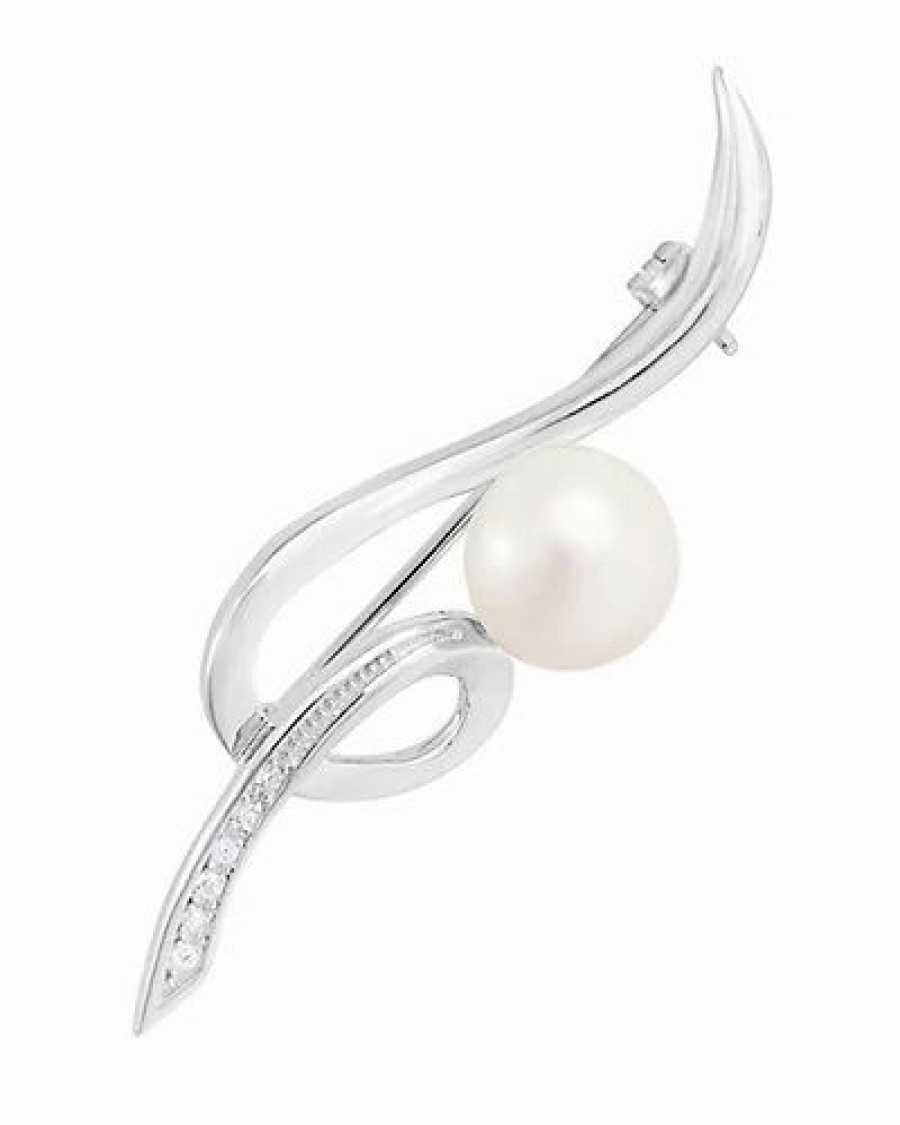 Pins * | Splendid Pearls Rhodium Over Silver 8.5-9Mm Pearl Brooch Women