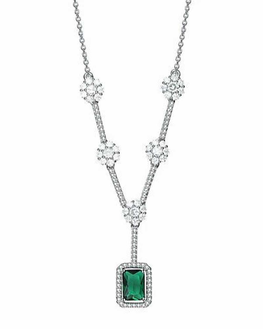 Necklaces * | Genevive Silver Cz Necklace Women