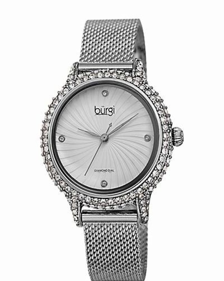 Watches * | Burgi Women'S Stainless Steel Mesh Diamond Watch