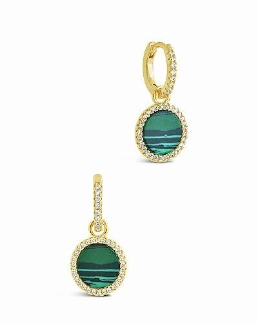 Earrings * | Sterling Forever 14K Plated 2.75 Ct. Tw. Malachite Cz Disc Drop Micro Hoops Women