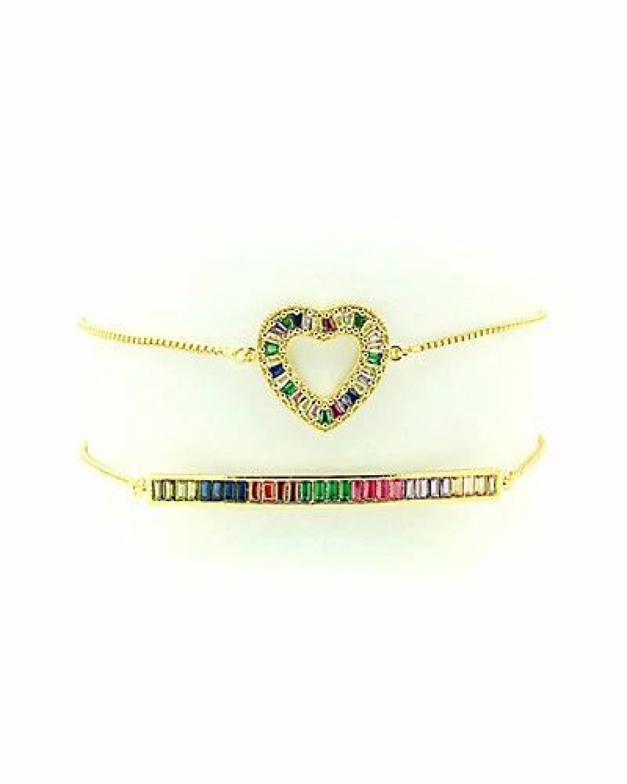 Bracelets * | Eye Candy La Os Angeles Luxe Collection 18K Plated Rainbow Heart Set Of Bracelets Women