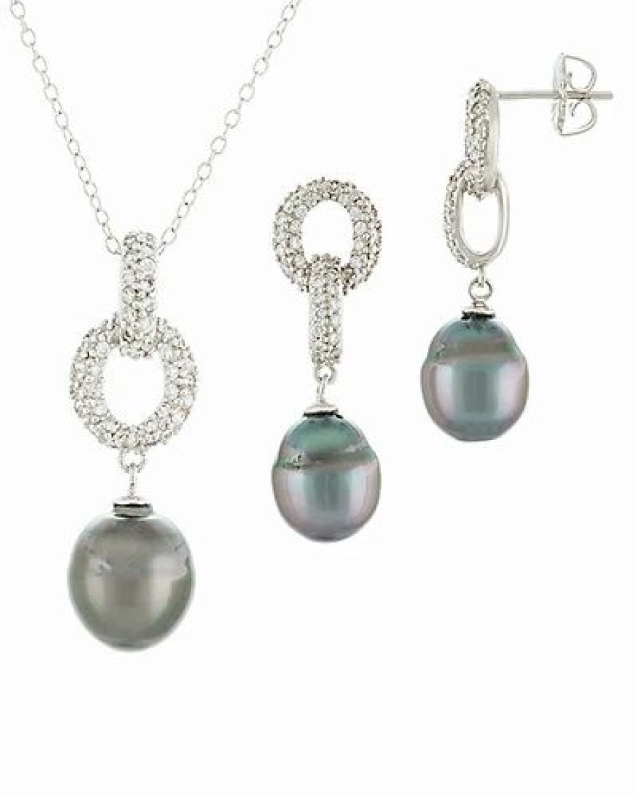 Pins * | Splendid Pearls Ver 9-10Mm Tahitian Pearl Earrings & Necklace Set Women