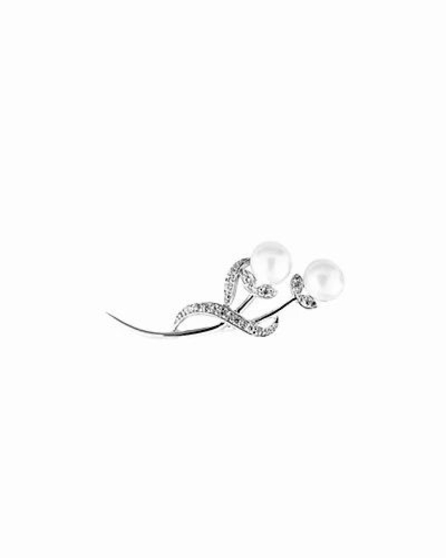 Pins * | Splendid Pearls Rhodium Plated Silver 7.5-8Mm Pearl Brooch Women