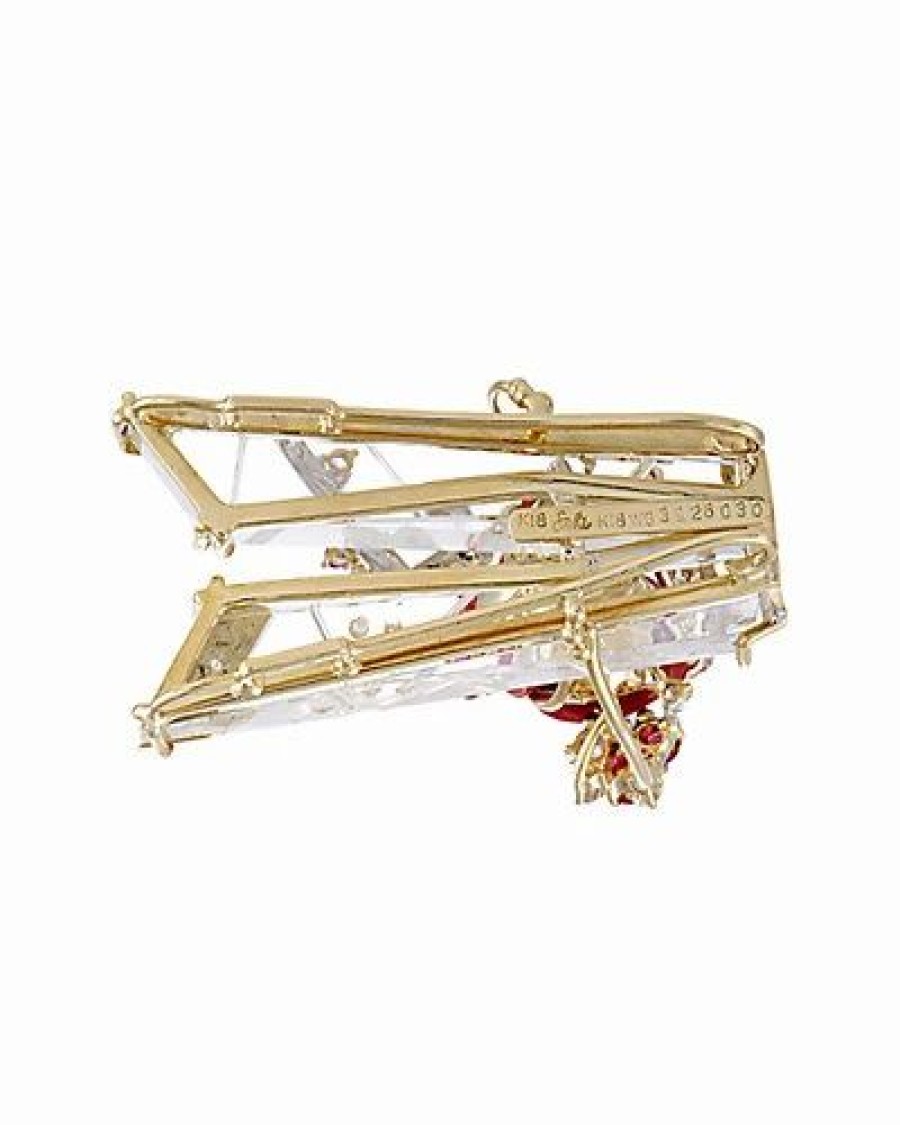 Pins * | Gemstones 18K Two-Tone 0.30 Ct. Tw. Diamond, Gemstone, & Crystal Brooch Women