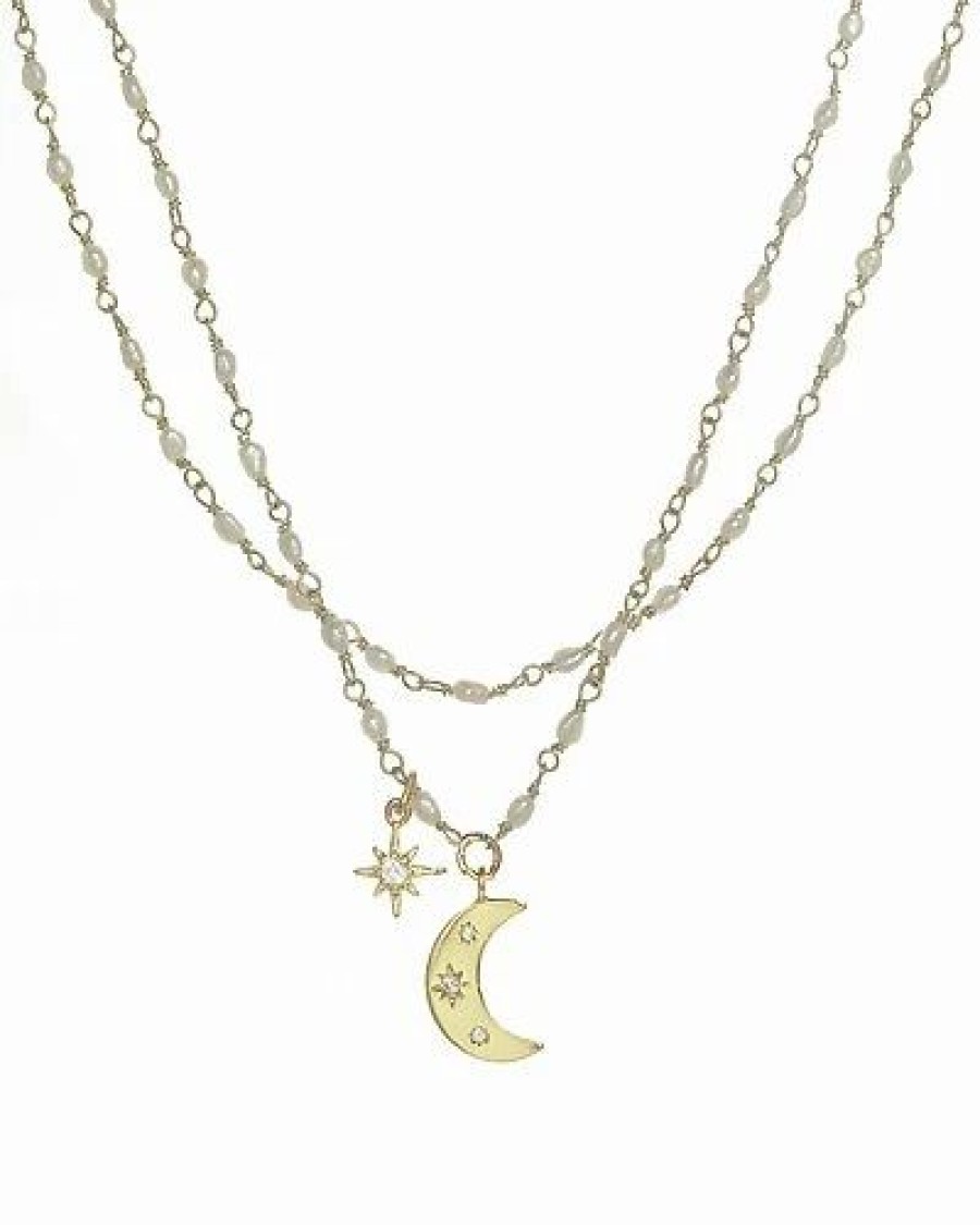 Necklaces * | Rachel Reinhardt Gold Over Silver 2-3Mm Pearl Cz Freshwater Celestial Necklace Women