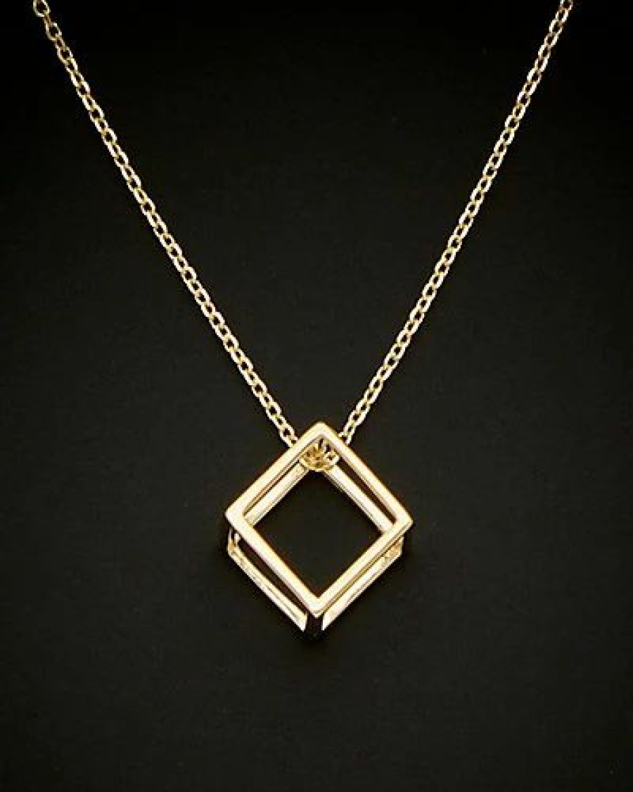 Necklaces * | 14K Italian Gold 3D Cube Adjustable Necklace Women