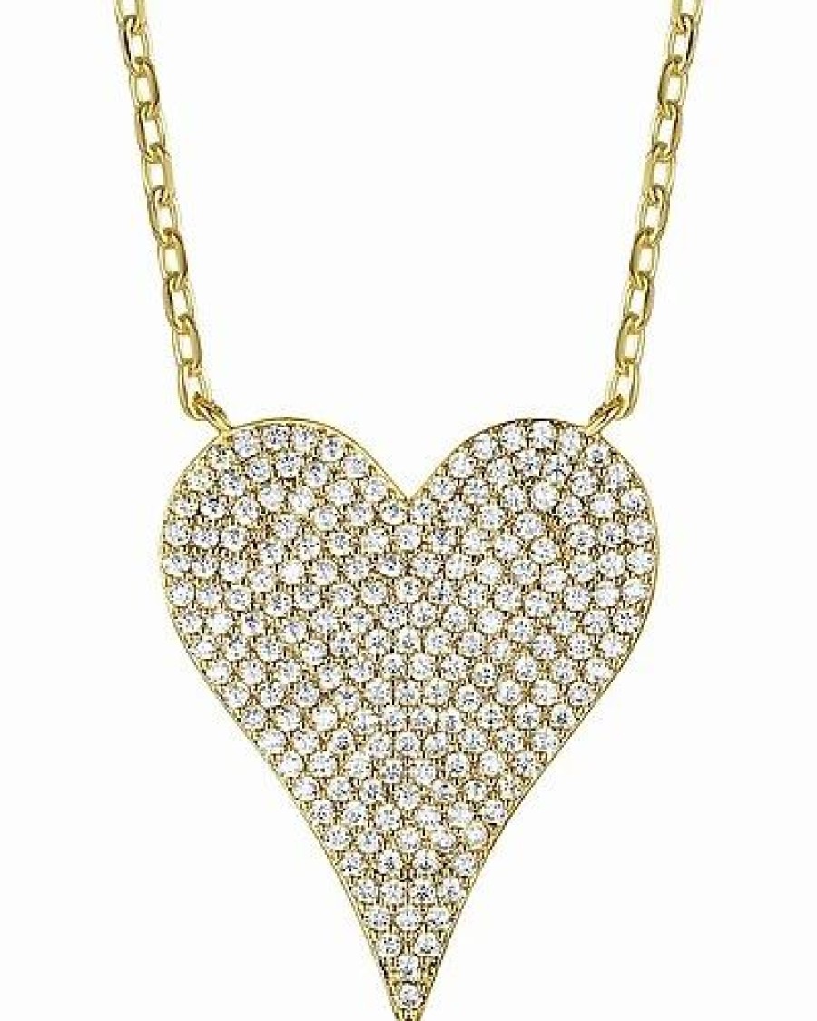 Necklaces * | Genevive 14K Over Silver Cz Heart Layering Necklace Women