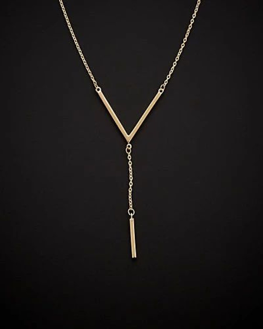 Necklaces * | 14K Italian Gold Bar Lariat Necklace Women