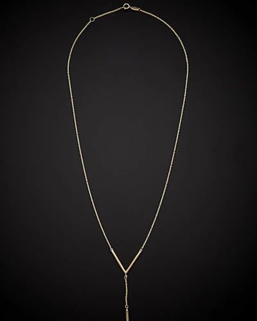 Necklaces * | 14K Italian Gold Bar Lariat Necklace Women