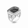 Rings * | Delatori By Alor Silver Rhodium Black Onyx & Crystal Ring Women