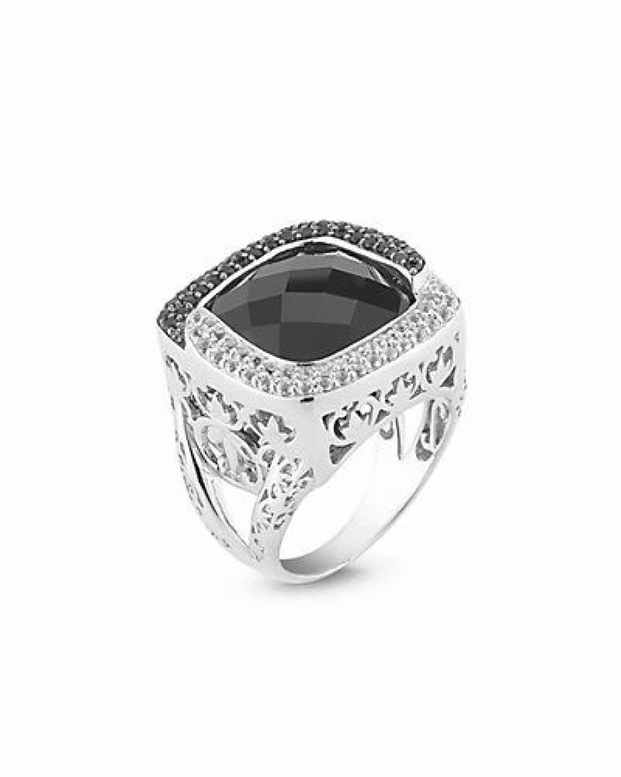 Rings * | Delatori By Alor Silver Rhodium Black Onyx & Crystal Ring Women